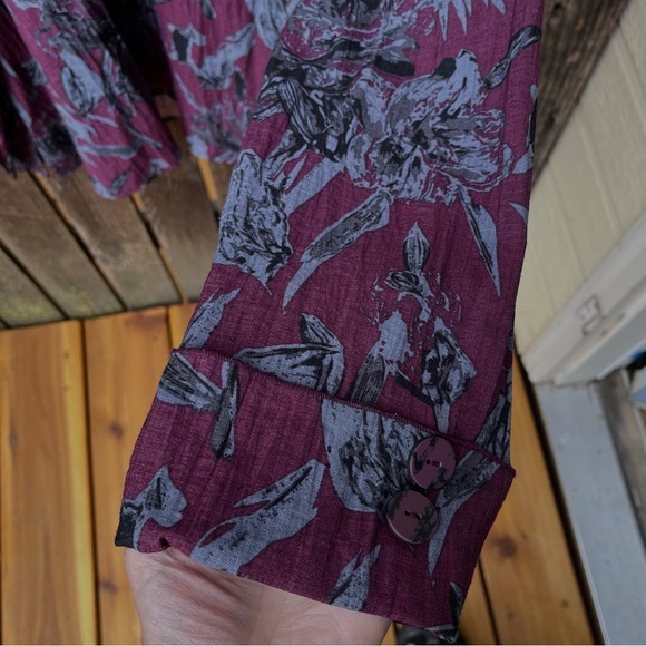 Habitat Button Cowl Linen Blend Top In Berry Sz M - Picture 4 of 12